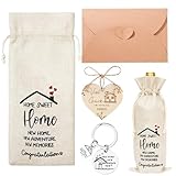 4-teiliges Einzugsgeschenk Set – Wohnung Einweihungsgeschenk mit Glücksbringer, Weinflaschenbeutel, Schlüsselanhänger & Umschlag – Viel Glück im neuen Zuhause, Geschenk zum Umzug & Hauseinweihung