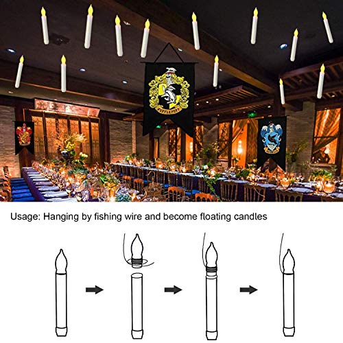 Image of Homemory 24 Pcs Hanging Floating Candles, NO Remote, Flameless Taper Candles Battery Operated, 6.5 inch Warm Yellow Flickering Flame Candlesticks, Dripless LED Handheld Candles Lights for Halloween Xmas