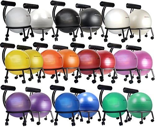 Isokinetics Inc. Brand Adjustable Fitness Ball Chair - Metal Frame - 2 Frame Finishes - Exclusive: 60mm (2.5") Wheels - Multiple Ball Color Choices - Adjustable Base and Back Height
