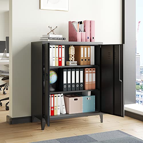 Afaif Metal Storage Cabinet With Lock, Free Standing Office Cabinet With Doors And Shelves, Lockable Steel Locker Storage Cabinet Black Side Cabinets For Home, Office, Garage And Utility Room,Hallway #TOP4