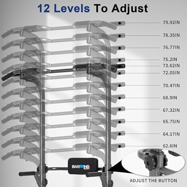 BARWING Pull Up Bar Station, Power Tower, Dip Station with 3D Backrest, Multi-Function Strength Training Stand Rack, Adjustable Height Dip Bar for Home Gym Workout Stand Fitness Exercise Equipment