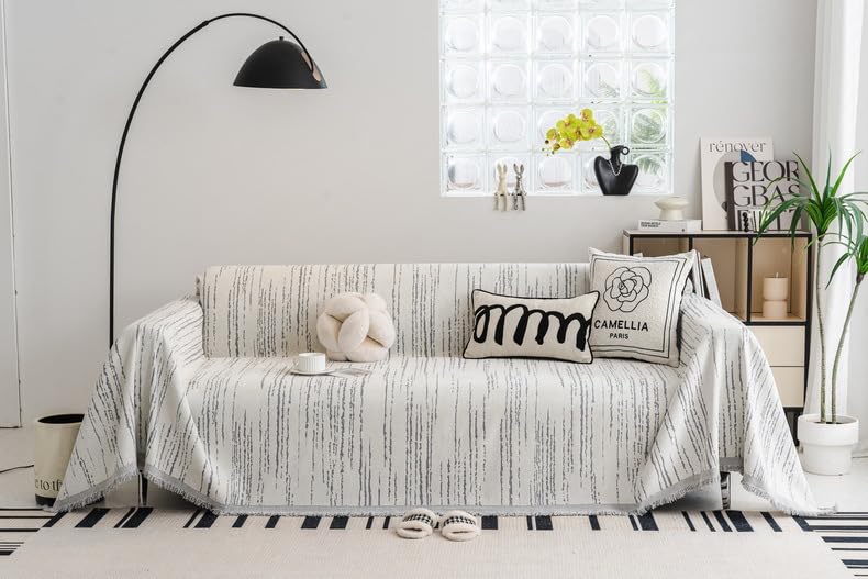Coperta per divano lavorata a maglia con nappe, accogliente ed elegante, decorazione per la casa per divano o poltrona