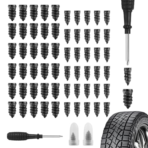 Kit Reparation Pneu Voiture avec 60 Réparateurs et un Tournevis,Kit Crevaison Voiture pour une Réparation Temporaire Rapide des Petits Trous,Accessoire Voiture pour Pneus