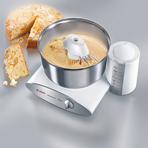 Bosch Küchenmaschine MUM6 Universal Plus MUM6N21, Edelstahl-Schüssel 6,2 L, Mixer 1,5 L, Knethaken, Spatel, Doppel-Schlagbesen, 4 Arbeitsstufen, Momentstufe, Kabelstaufach, 1000 W, weiß