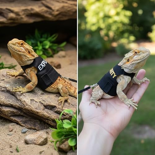Image of Premium 2-Pack Bearded Dragon Leash and Harness Set - Adjustable Costume and Clothes for Bearded Dragons | Secure Walking Gear with Fun and Stylish Designs