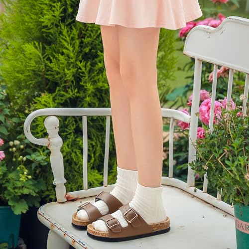 Image of Kids Sandals Boys Girls Slide Adjustable Back Strap Cork Toddler Slippers Casual Summer Shoes Open Toes with Cork Footbed