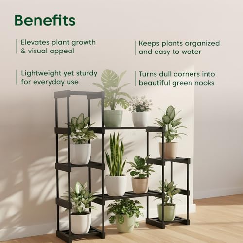 Image of KYARI 7 Tier Metal Plant Stand - Heavy Duty Black Powder Coated Vertical Plant Rack | Rust-Proof Multi Layer Flower Pot Stand for Balcony, Living Room & Outdoor Use (DIY Assembly Required)