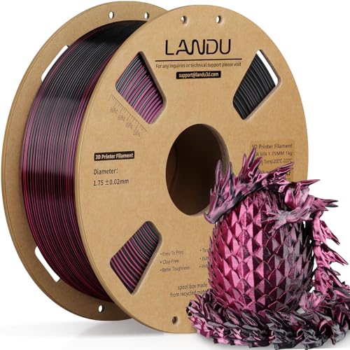 Image of LANDU Silk Dual Color PLA Filament 1.75mm 1KG, 3D Printer Filament Dimensional Accuracy + /- 0.02mm, Coextrusion Filament PLA Shiny Filament Fits for Most FFF 3D Printers,1KG Spool (2.2lbs) Red Black