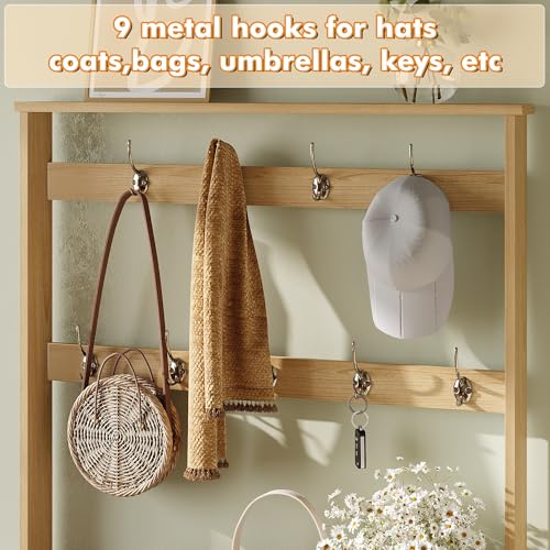 Image of Maupvit Tall Shoe Cabinet with Coat Rack, Slim Hidden Narrow Shoe Storage Cabinet with Doors & Drawer, 2-in-1 Hall Tree Freestanding Shoe Rack Organizer for Entryway Hallway Closet(Natural Oak)