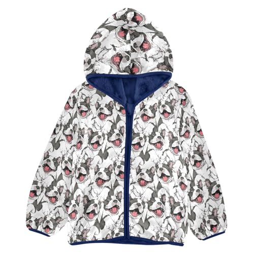 Boston Terrier Dog Toddler Fleece Jacket Baby Boys Hooded Zipper Long Sleeve Thick Warm Outerwear 3-10 Years