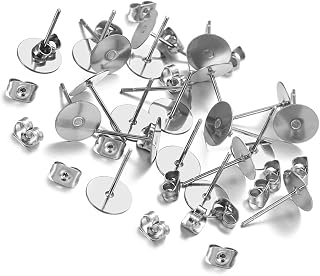 budiniao Earring Stud Base Handmade Popular Personality Ear Pins Setting Lady Jewelry Making Tool Party Beach Time Supplies,Steel Color, 8mm