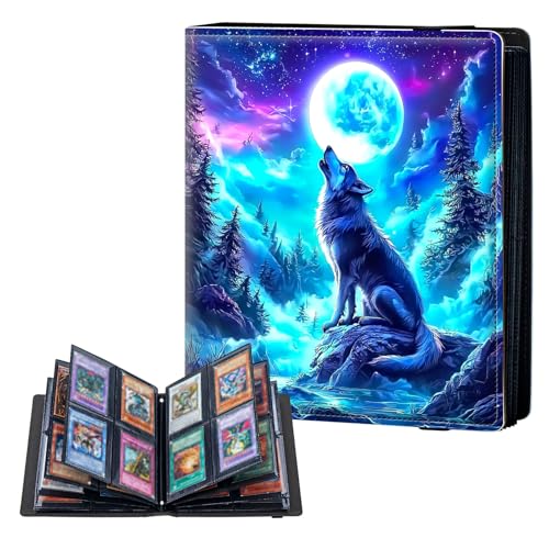 ETLKJVBL 4 Pocket Trading Card Binder, Card Collection Binder for TCG, MTG, Sports Cards, Baseball, Wolf is Howling Moon Trading Card Book Holder for Collectors, Top Loader Binder