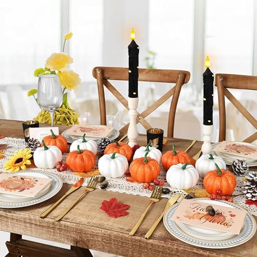 Image of 6.5 Inches Primitive Real Wax LED Flameless Short Candlesticks Hand Dipped Battery Operated Candles with Timer Remote Candles for Halloween Vintage Rustic Home Decor, Pack of 2(Black)