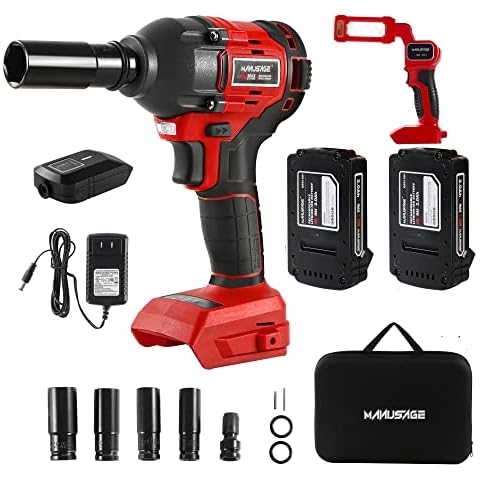 MANUSAGE Cordless Impact Wrench - 20V Max Torque 260 Ft-lbs (350N.m), Brushless Power, 2.0Ah Li-ion Battery & Fast Charger, 5 Sockets Included Cover
