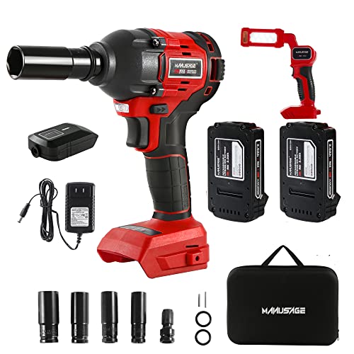 Manusage Cordless Impact Wrench - 20V Max Torque 260 Ft-Lbs (350N.m), Brushless Power, 2.0Ah Li-Ion Battery & Fast Charger, 5 Sockets Included - Ideal For Automotive And Home Repairs #TOP11