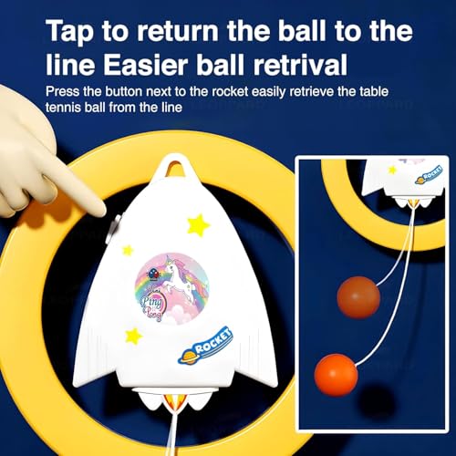 Image of Hanging Table Tennis Trainer for Kids Indoor Self Training Portable Ping Pong Set 10 Pieces 2 Racket 2 Balls 2 Hooks 1 Unicorn Hanger and 2 Unicorn Stickers in 1 Unicorn Box