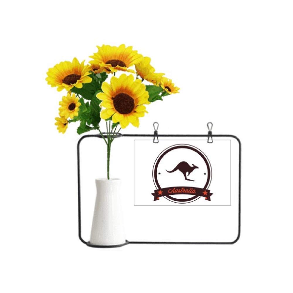 Emblème kangourou artificiel et illustration de vases de tournesol