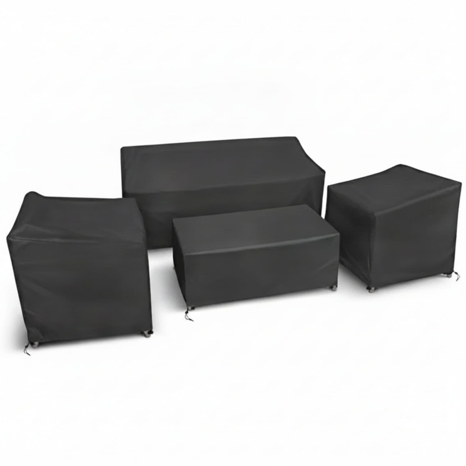4 Pieces Drawstring Closure Black 4-Piece Patio Furniture Cover Set Fitted Outdoor Protection Buckle Fastening, Black 420D-image-44