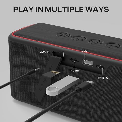 Monster Shock Plus Bluetooth Speaker, Portable Speaker with 40W Stereo Sound, 20H Playtime, Bluetooth 6.0, Support AUX, TF, Wireless Stereo Pairing, IPX6 Waterproof Speaker for Outdoor, Home, Travels - 3