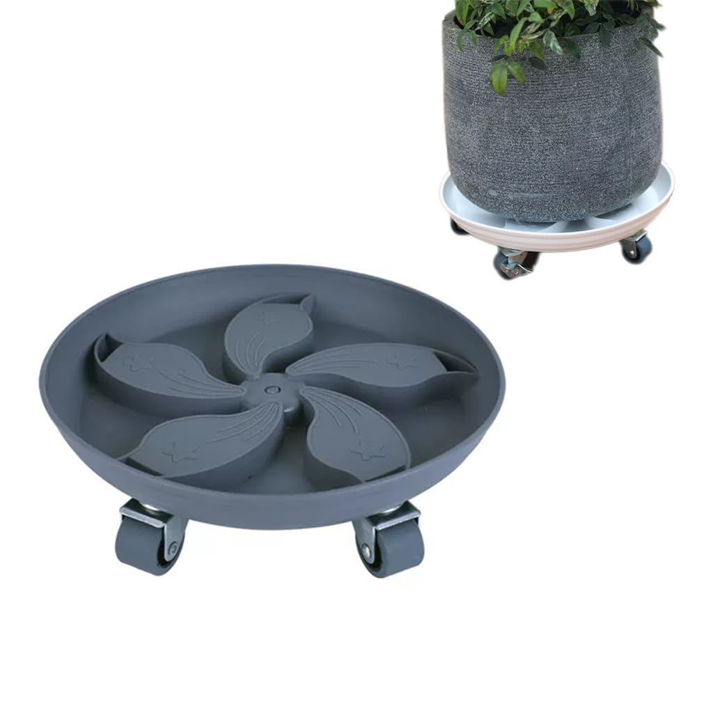 CXVHsertWR rolling plant caddy, Plant Pallet Caddy Stand Round Flower Pot Mover(Grey,25cm)