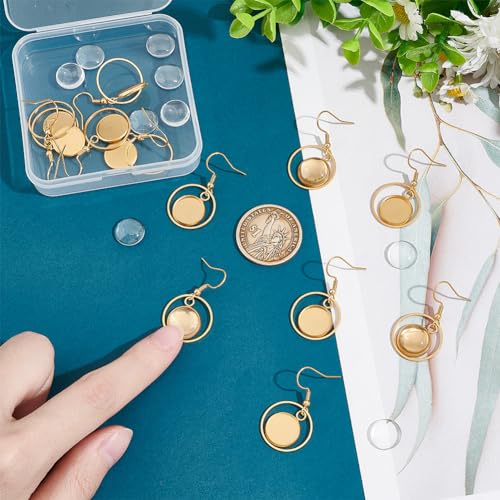 UNICRAFTALE 12Sets Stainless Steel Flat Round Bezel Dangle Earring Making Kits Blank Dome Dangle Earrings Transparent Glass Cabochon Cabochon Settings Ear Hooks with Glass Cabochon for Jewelry Making - Image 4