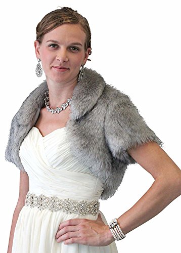 Tion Design Bridal Fur Jacket, Silver Fur Faux Bolero, Wedding Fur Coat