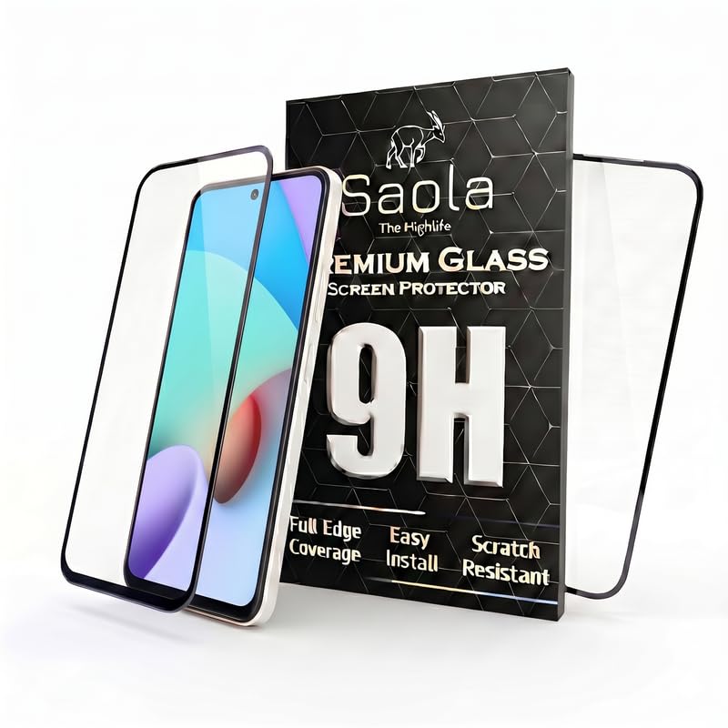 Image of Saola HD+ Oleophobic Tempered Glass Screen Protector For Redmi 10 (Pack Of 2) with Free Installation Kit. Full screen Coverage - 6.5 inch