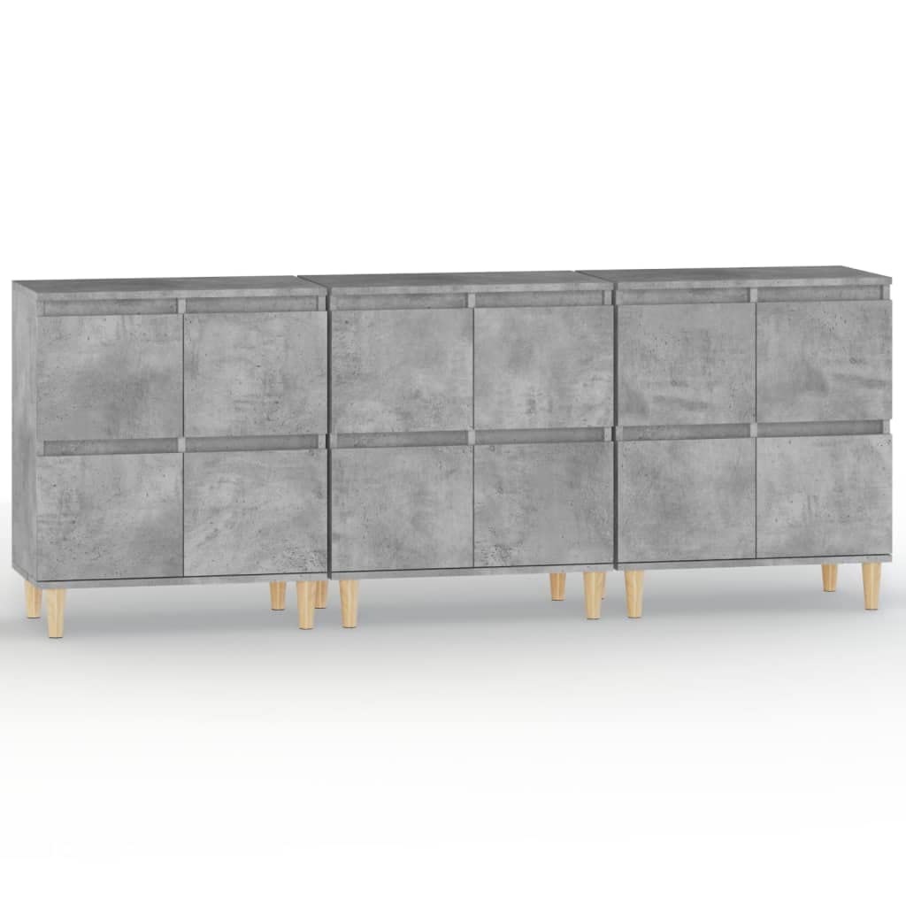 Kredensy, 3 szt., szary beton, 60 x 35 x 70 cm, materiał drewnopochodny, trwała szafka bufetowa z miejscem do przechowywania, odporna na wilgoć, do salonu, jadalni i korytarza