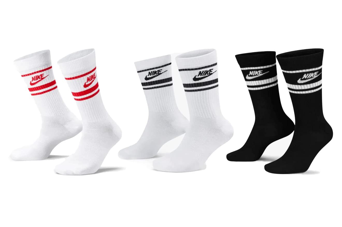 Nike 9 Paar Everyday Essential Tennissocken Socken Sportsocken Unisex DX5089 Prime, Farbe:1x Weiss - Schwarz / 1x Weiss - Rot / 1x Schwarz - Weiss, Socken Neu:46-50