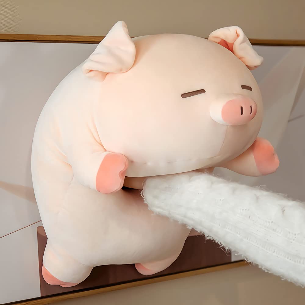 WUZHOU Soft Fat Pig Plush Hugging Pillow, Cute Pig Stuffed Animal Toy Gifts for Bedding, Kids Birthday, Valentine, Christmas (Squinting Eyes,15.7in)