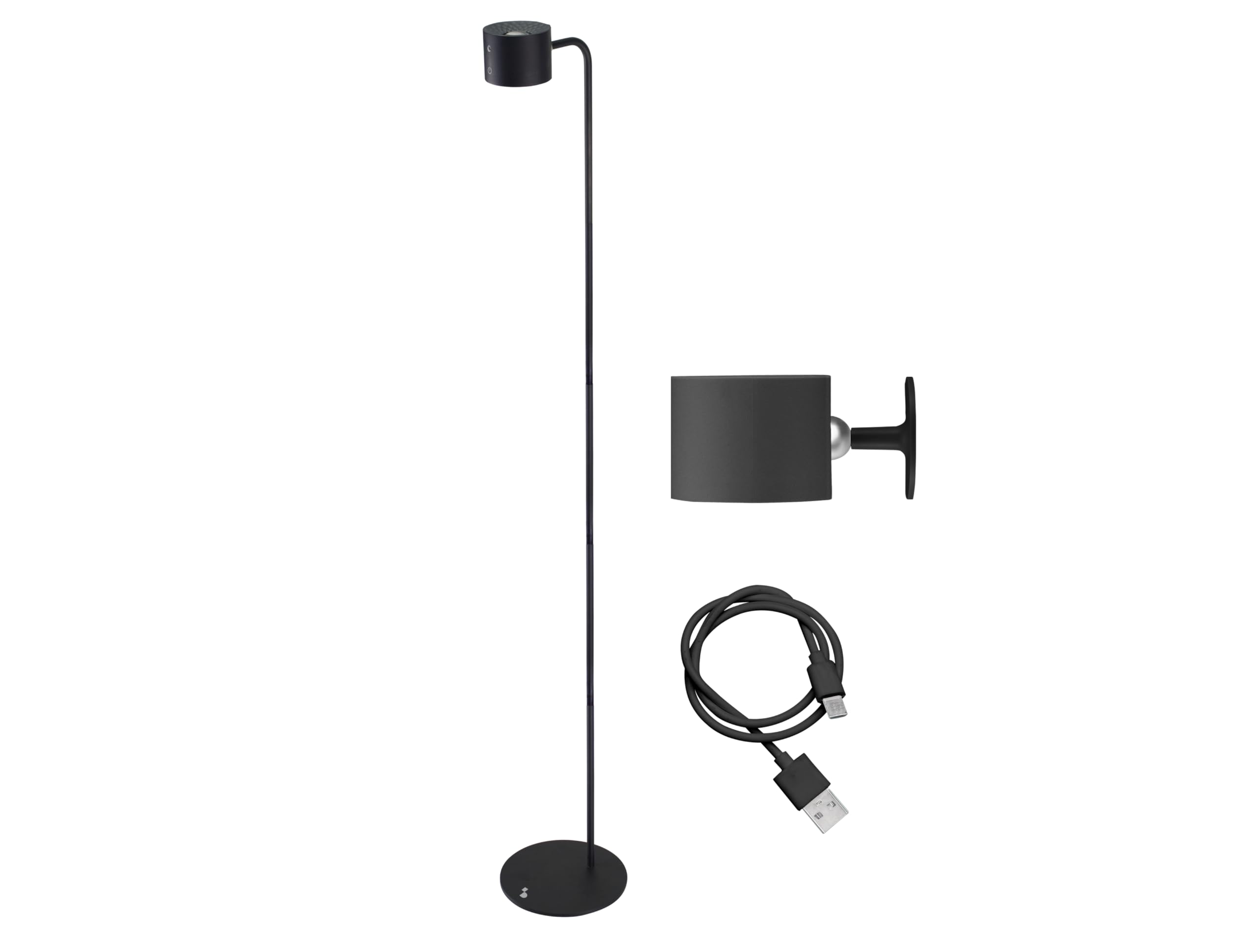 BEPER P201UTP306 Lumì Rechargeable Lamp, Floor and Table Lamp, Height Adjustable, Wall Accessory, USB Cable Included, Touch Ignition, Black