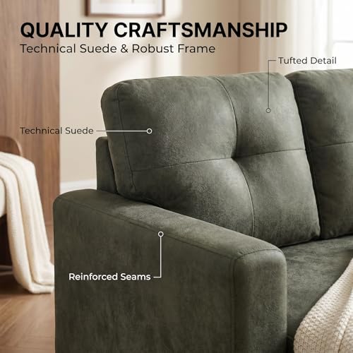 Image of 71 inch Green Convertible Sofa Bed, L-Shaped Pull Out Couch with Storage Chaise | TYBOATLE, Green Sleeper Sofa, Pull Out Couch Bed, Reversible Storage Chaise, Linen Fabric, Living Room, Apartment, Guest Room