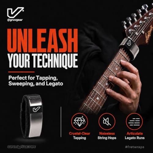 Image of Gruv Gear Fret Wrap & Guitar Mute, Fretwrap for Acoustic, Electric & Bass | String Dampener Recording, Tapping & Practice Accessory (1 Pack, Large Titanium, Fits 6 String Bass, 8 String Guitar)