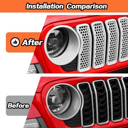 Image of JeCar Mesh Grill Inserts & Headlight Covers Fit for 2024+ Jeep Wrangler JL Grill Covers Trim Accessories (9pcs White)