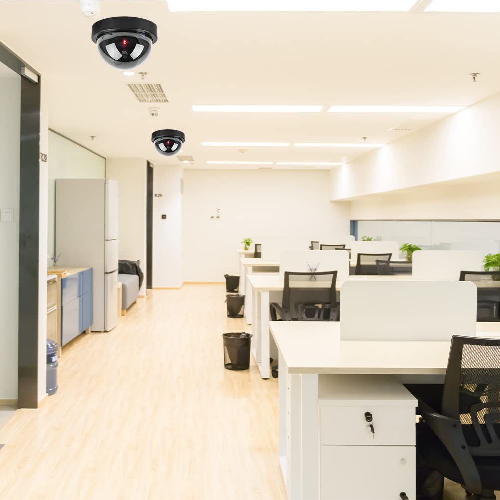 Lot de 4 Camera Factice, Fausse Camera Surveillance Exterieur & Intérieure, Fausse de Sécurité Caméra Dôme CCTV avec LED Clignotant Lumière pour Les Entreprises Magasins Accueil