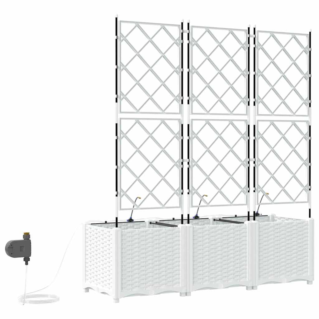 Lot de 3 pots de fleurs de jardin avec système d'auto-irrigation, jardinière surélevée moderne en plastique pour jardin et terrasse - Blanc - Pour fleurs et herbes - 120 x 40 x 142 cm