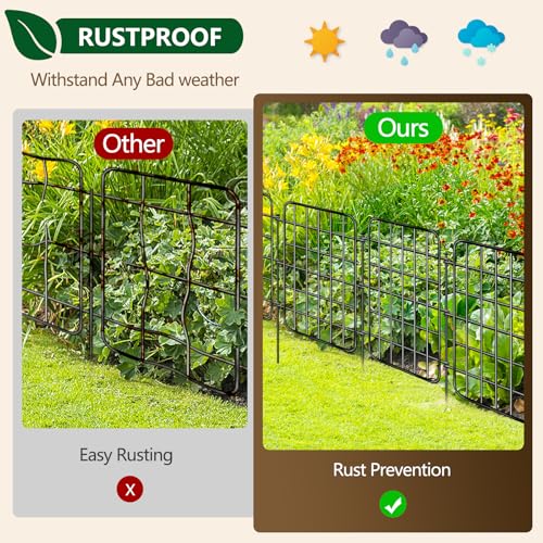 Image of 30ft x 17in Garden Fence Animal Barrier, 28 Panels No Dig Fence Border, Rustproof Metal Decorative Garden Fence with Ground Stake, Flower Bed Edging Border for Dog, Rabbit, Outdoor Yard Patio Decor