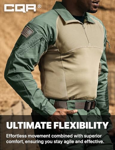 Image of CQR Men's Tactical Combat Shirt, 1 /4 Zip Long Sleeve Breathable Military BDU Training Top for Shooting, Hunting, Range Use