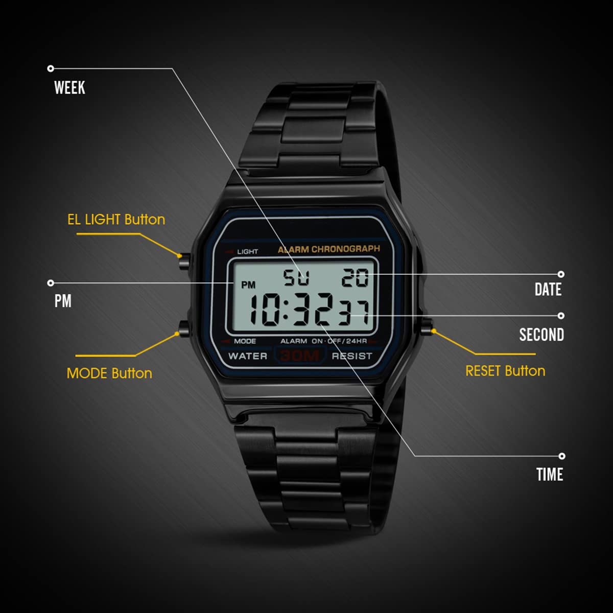 Orologio da polso di lusso di affari 30M impermeabile in acciaio inossidabile orologio sportivo orologio digitale orologio da polso