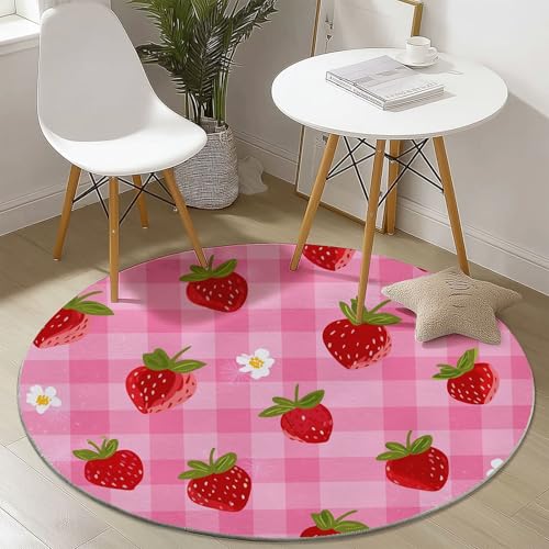 Tapis rond fraise douce atmosphère cocooning rose