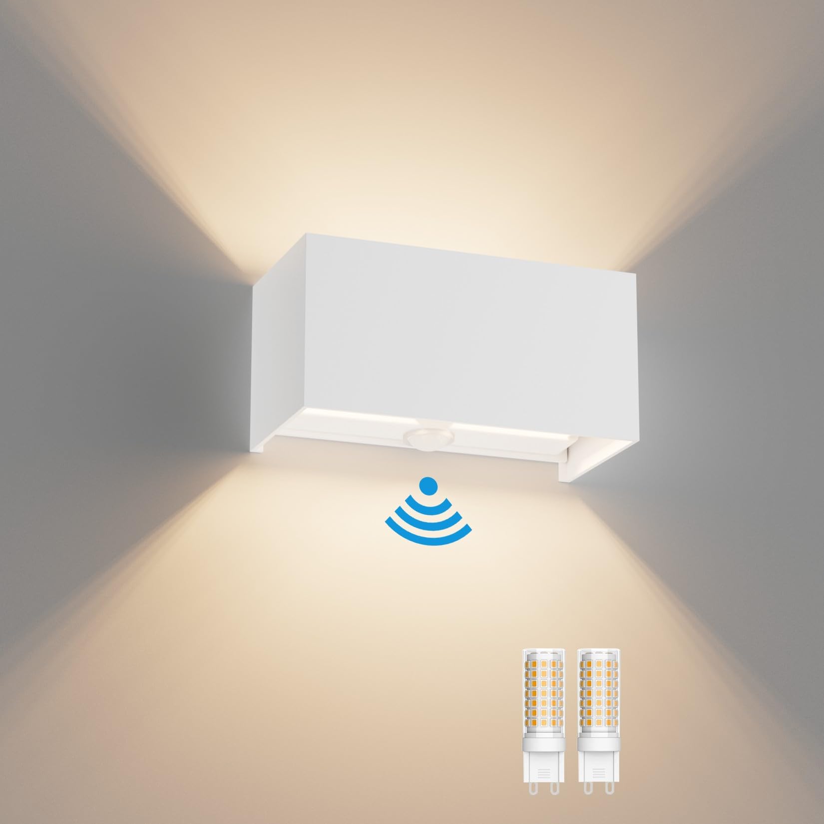 Klighten 18W Außenwandleuchte mit Bewegungsmelder Innen/Außen 3000K Außenlampe mit Bewegungsmelder Wandlampe Einstellbar Abstrahlwinkel, mit Austauschbarer G9 LED Lampe (Weiß)