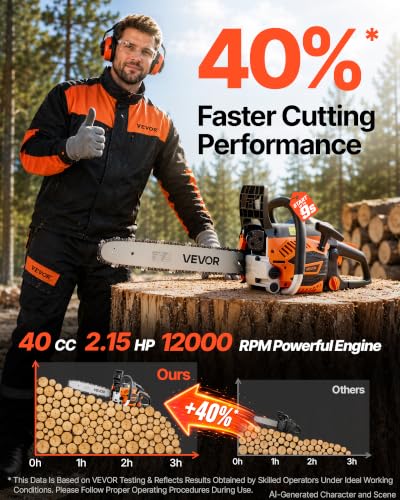 Image of VEVOR Gas Powered Chainsaw 16 Inch 40CC 2.15HP 2 Stroke Engine Gas Chainsaw