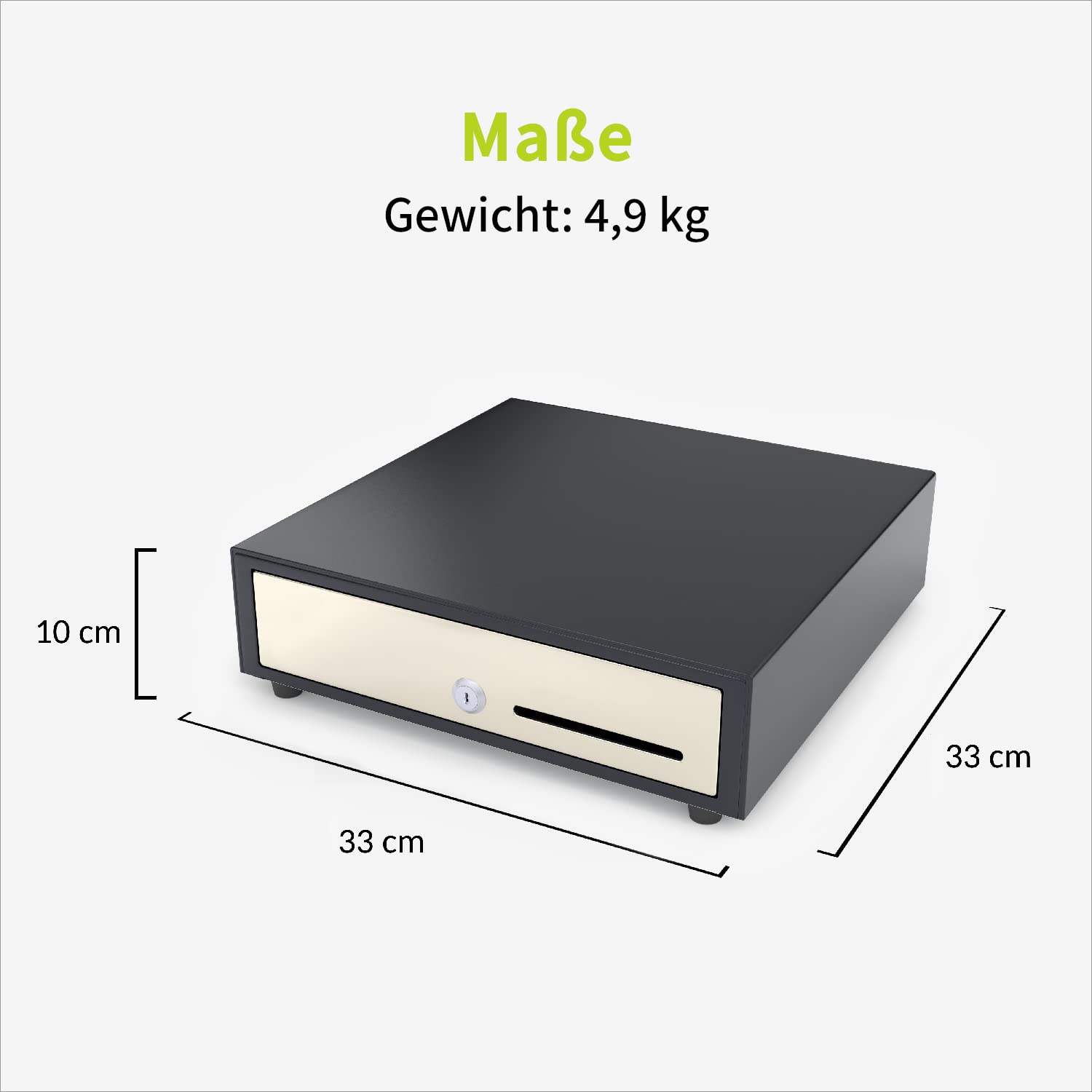 ACROPAQ Kassenschublade 33 x 33 cm Manuell Push Öffnung Unterbau Schwarz Edelstahlfront