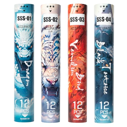 ALPSPORT SSS 4 Mythical Beasts Birdies 12 Pack White Goose Feather Badminton Shuttlecocks with Great Stability and Durability, High Speed Training Badminton Balls for Indoor Outdoor Sport (SSS-04)