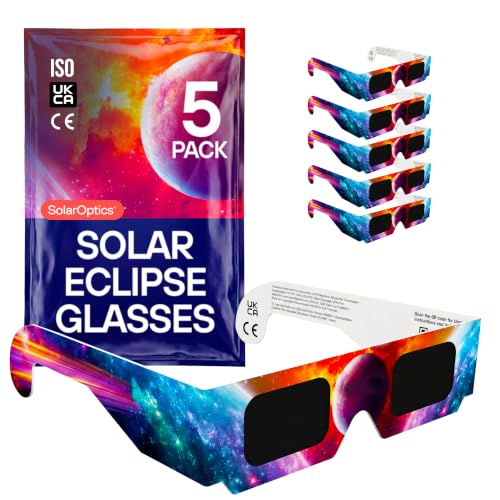 Solar Eclipse Glasses 5 Pack ISO 12312-2 & CE Certified Safe Sun Viewing Glasses Direct Solar Observation Eclipse 2026 Viewing Bulk Pack
