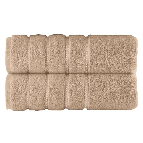 Image of Elegant Comfort 100% Turkish Cotton 4 Lines Viscose Stripe Luxury 2 Pack Bath Towel Set 27 x 54 Inch - Super Soft and Highly Absorbent Premium Hotel Spa Quality Towels for Bathroom Use, Taupe