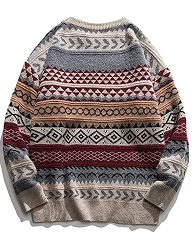 Men's Autumn Winter Vintage Striped Sweater Pullover Sweatshirt Oversized Long Sleeve Casual Jumper Knit Pullovers Tops.(Red-L) #TOP1