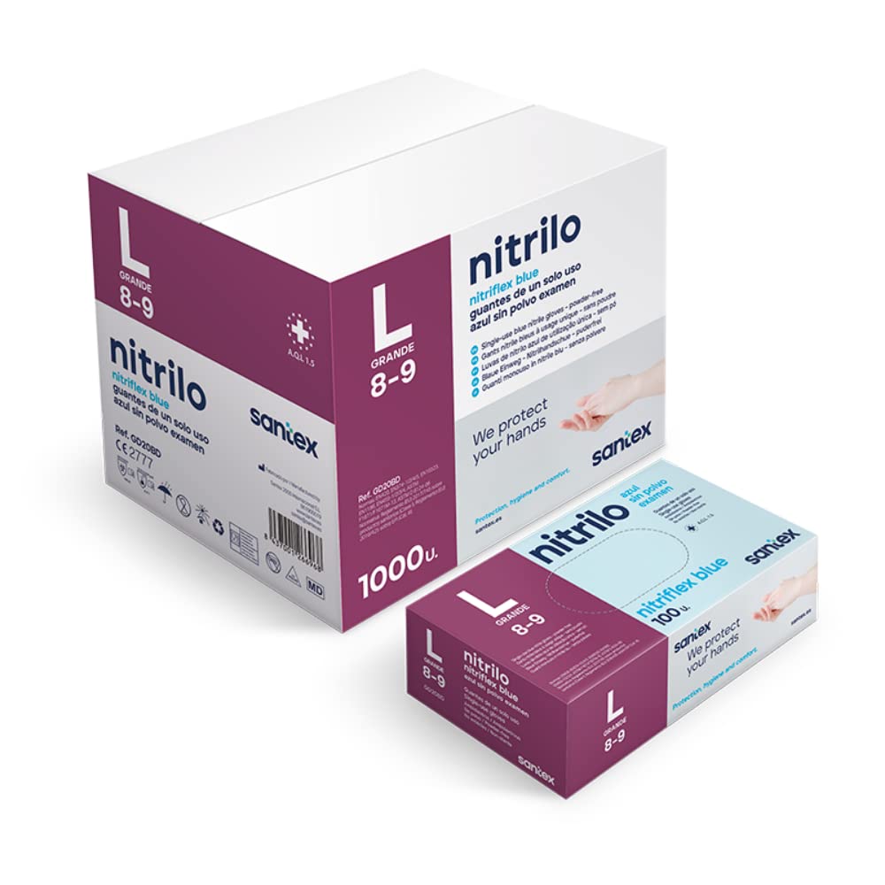 GUANTE NITRILO DESECHABLE S/​POLVO AZUL 100 UNID G