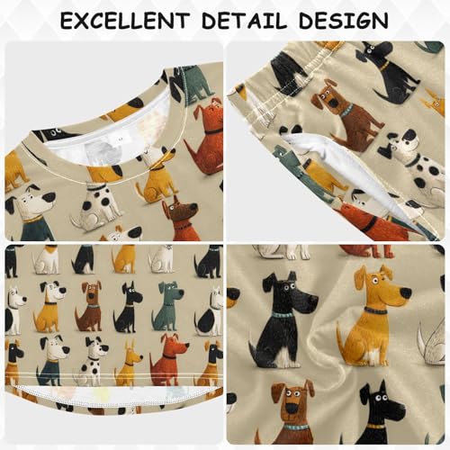 Long Sleeve Pajama Set for Girls Boys,Dogs Sitting in Rows Comfy Crewneck Sleepwears,Soft Kid's Homewear Clothes Underwear Sets 8T3