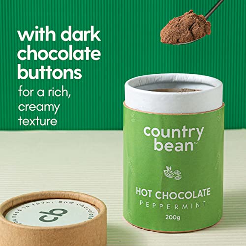 Image of Country Bean Peppermint Hot Chocolate, 200G, 60% Less Sugar, Enjoy Hot Or Cold, Vegetarian
